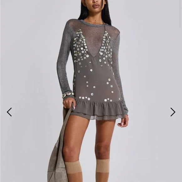 Jaded London Button Me Up Mini Dress in Grey - Picture 3 of 7